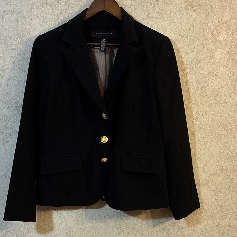 Apostrophe Black Blazer Jacket Authentic Vintage USMS Military Gold Buttons 14